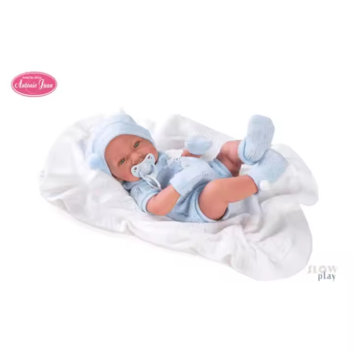 Muñeco Antonio Juan recién nacido niño 42 cm con toquilla azul 50063 - 1