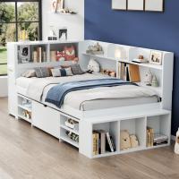 Cama Infantil Individual 90x200 cm Multifunción en Blanco - Con Cajones, Estantería y Armaro Integrados, Gran Capacidad de Almacenamiento, Estructura en Madera de Pino y Somier Robust-Sin Colchón Incluido - details 3