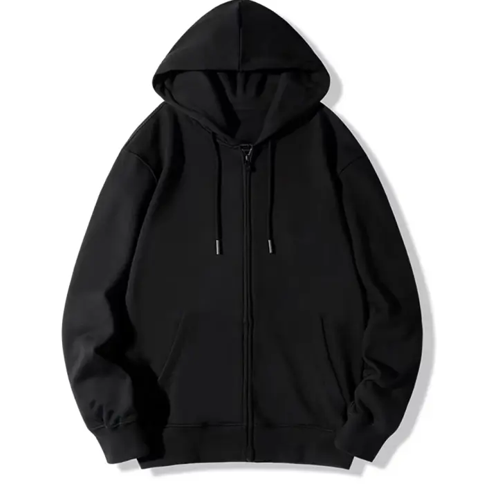Sudadera con capucha y cremallera de color liso para hombre, chaqueta informal clásica de otoño - estudio de caso - 1