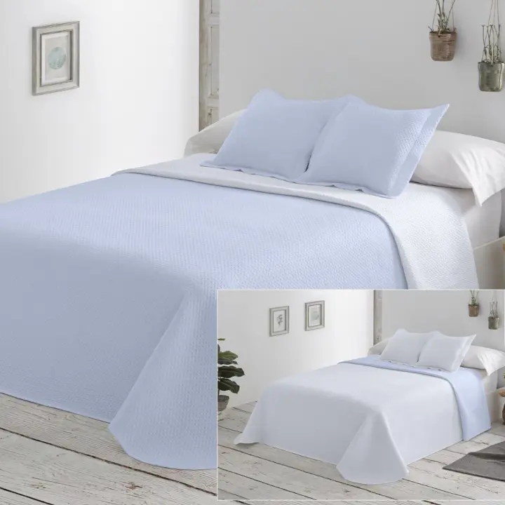 Colcha Doble Cara 5 Colores - Gris Nube, Blanco Nieve, Turquesa, Beige Arena y Azul Cielo | Tallas Exactas 90, 105, 135 y 150 cm | Incluye 1-2 Fundas de Almohada Reversibles | Tejido Poliéster Ultra Suave Antipilling y Secado Rápido - 1