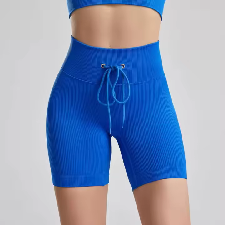 Pantalones de Yoga acanalados para mujer mallas deportivas de realce sin costuras, mallas de Fitness, mallas de entrenamiento para gimnasio con cordón - 1