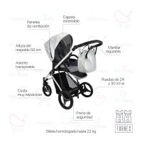 Carrito Torres Plata 2 piezas de AdaBaby, Bolso, cobertura de lluvia, mosquitera, botellero y cubrepiés incluidos en el precio, Tejidos de ecopiel - details 2