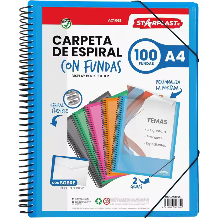 Starplast - Carpeta Con Fundas Espiral Flexible A4 con 100 Fundas Transparentes - 1