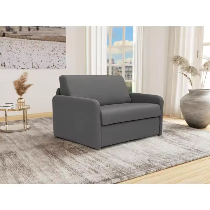 Vente-unique - Sillón cama de tela tipo italiano NADOA - Cama de 100 cm - Antracita - 1