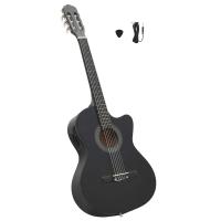 vidaXL Guitarra clásica occidental con ecualizador y 6 cuerdas en color Marrón claro/Negro - details 1
