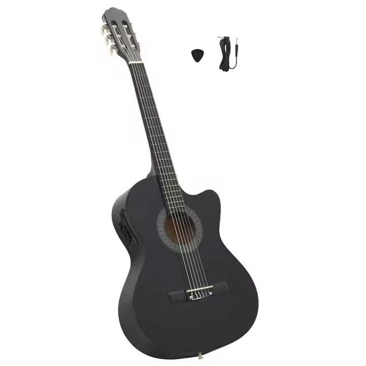 vidaXL Guitarra clásica occidental con ecualizador y 6 cuerdas en color Marrón claro/Negro - 1