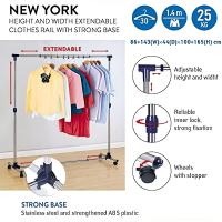 New York Perchero de Ropa con Ruedas, Perchero Burro, Perchero Portátiles, Base Fuerte, Anchura y Altura Ajustable, 86-143x44x100-165cm, Acero Inoxidable - details 0