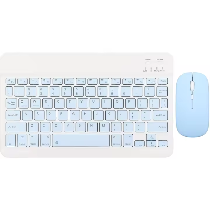 Teclado y ratón inalámbricos, teclado Bluetooth de 10 pulgadas con carga USB, teclado inalámbrico ultrafino y silencioso con ratón para PC y portátil (azul cielo) - 1