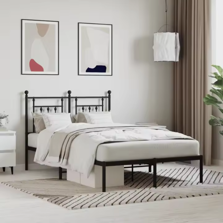 Estructura cama sin colchón con cabecero metal negro 120x200 cm - 1