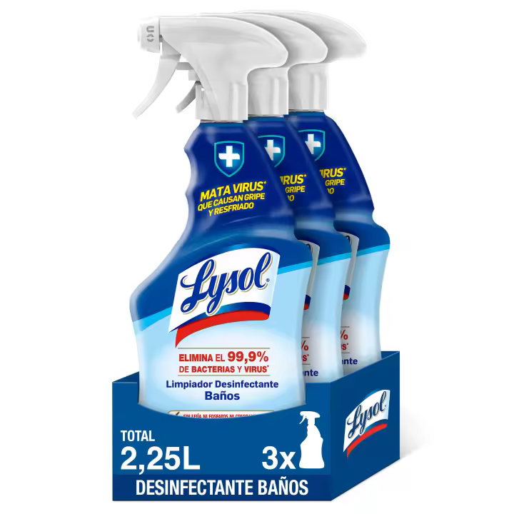 Lysol Spray desinfectante y limpiador Baños, aroma frescor marino - Pack 3x750 ml - 1