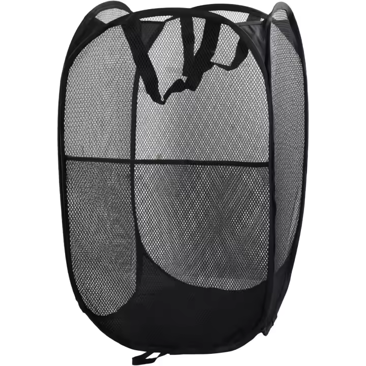 Cesta de Lavadería plegable, Bolsa de Malla emergente con ASA, Grande, Negra, cesta de ropa sucia de Malla plegable para Viajes familiares, dormitorios y Viajes (negra) - 1