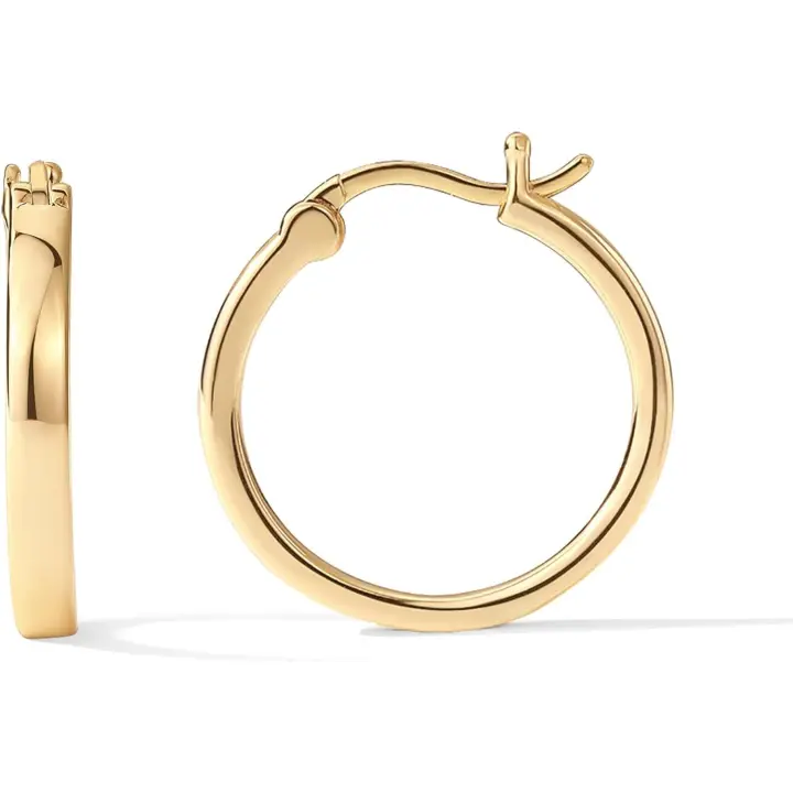 Aros ligeros con pasador de plata de ley 925 bañados en oro de 14 quilates | 20 mm y 30 mm | Aros dorados para mujer - 1