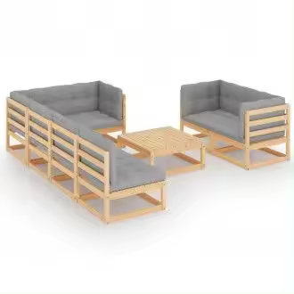 VIDAXL 3076699 conjunto de muebles para jardín de madera de pino acabado natural con cojines color gris vida xl - 1