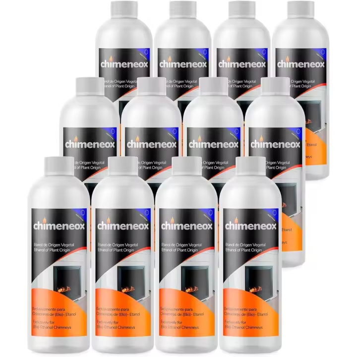 Pack de 12 x 1L Bioetanol 96% para chimeneas | Chimeneox | sin Humo y sin Olor - 1
