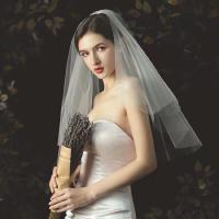 Velo De Novia De 2 Capas Hasta Los Dedos Con Borde Corte Y Peine Accesorios De Boda Para Mujeres Material De Tules - details 1