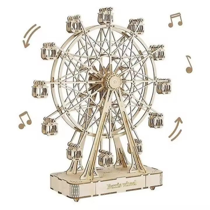 Maqueta madera noria giratoria en 3D con movimiento de Robotime 112825 - 1
