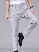 Pantalones Casuales Para Hombre Gris Claro Con Cintura Semi Elástica Nylon Seda Business Gentleman Verano Estilo Recto Tubo Ligero - details 5