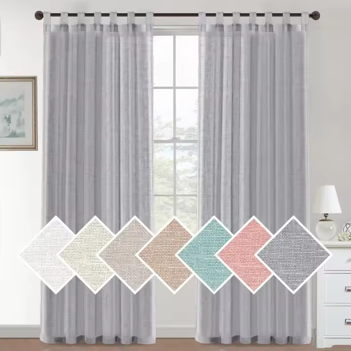 Cortinas de Lino para Salón,2 Piezas,Visillo Translúcido, Cortinas con Ojales modernos, Decorativas para Ventana, Habitación y D - 1