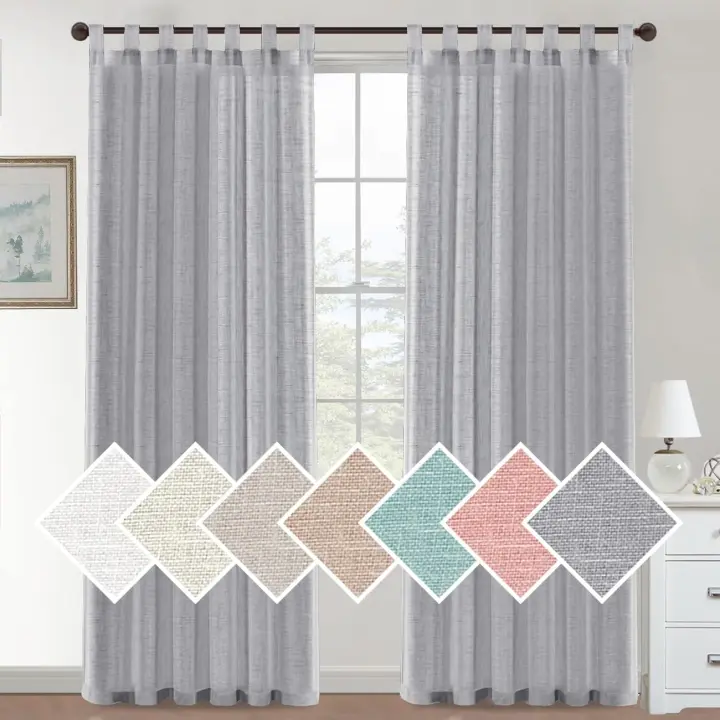 Cortinas de Lino para Salón,2 Piezas,Visillo Translúcido, Cortinas con Ojales modernos, Decorativas para Ventana, Habitación y D - 1