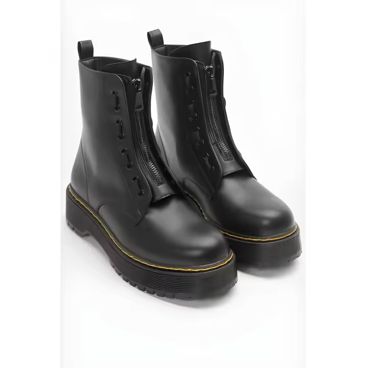 Teovel Botín Mujer Estilo Militar RQ-50 | Cordones y Cremallera | Doble Piso | Nueva Colección 24 | - 1