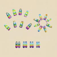 24pcs/set Uñas Postizas Largas Medias Falsas De Cuadrado Ballet Con Flores Y Mariposa Azul Verde Para La Temporada De Primavera Y Verano - details 18