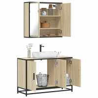 vidaXL Set de muebles de baño 2 pzas madera contrachapada en color Gris sonoma/Roble Sonoma/Marrón roble y más | almacenamiento funcional diseño moderno para baño dormitorio sala - details 1