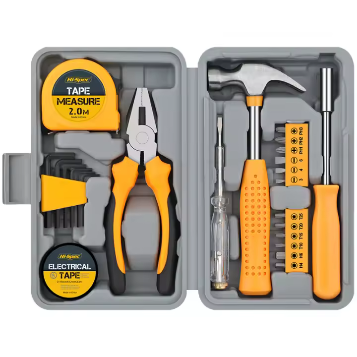Kit De Herramientas Manuales Hi-Spec 24 Piezas Compacto Para El Hogar Y La Oficina Con Corte De Cables Herramienta DIY Amarilla Para Mejoras Domésticas - 1