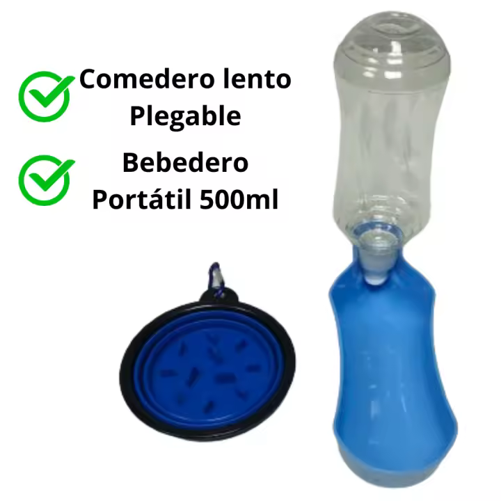 PACK Comedero Lento para perro plegable + Bebedero Portátil 500ml perro  MISTER ZOO. bebedero y comedero para perro portátil para mascotas, bebedero y comedero para gato portátil. - 1