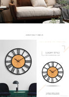 3D Large Wall Clocks Nordic Roman Numerals Retro Round Wood Metal Iron Accurate Silent Hanging Ornament Living Room Decoration - details 1