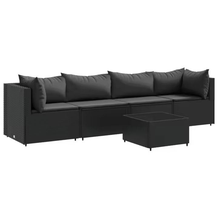 vidaXL Set de muebles de jardín 5 pzas y cojines ratán sintético negro - 1