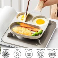 Sartén antiadherente para huevos, sartén antiadherente 3 en 1 con división para parrilla, sartén resistente al calor de 3 secciones, sartén para panqueques pequeños, sartén para cocinar para el desayuno, huevos, tocino y hamburguesas,  (blanco) - details 3
