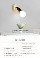 Lámpara De Pared De Madera E27 Soporte Vintage Para Iluminación Interior Decorativa Para Dormitorio Comedor Sala De Estar - details 13