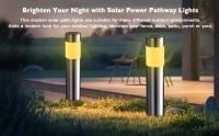 Lámpara Solar De Acero Inoxidable Para Jardín Y Paseo Exterior Cilíndrica Larga Instalación Plug-in Iluminación De Paisaje - details 1