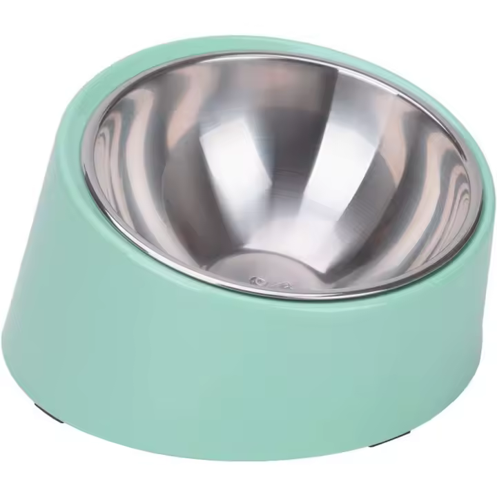 Cuenco Inclinado 15° para Perros y Gatos - Cuenco Bulldog Inclinado - Antideslizante y a Prueba de Derrames - Más Fácil de Alcanzar la Comida - Taza S/0,5 - Verde Claro - 1