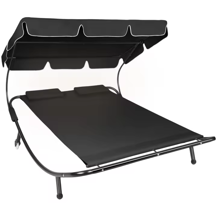 Tectake - Tumbona doble  Estructura robusta de metal  Con parasol plegable  Fácil y rápido montaje  Para interiores y Exteriores  Para 2 personas - 1