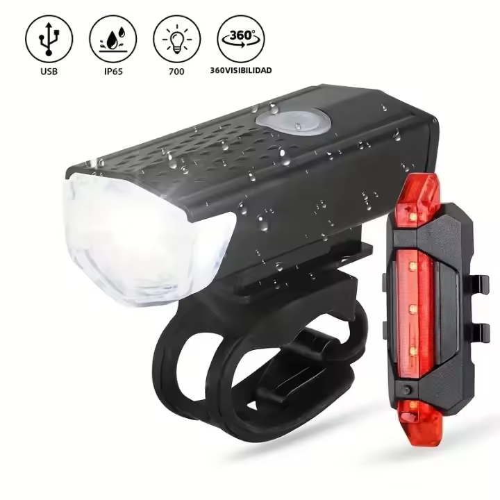 Luz De Bicicleta Recargable USB Conjunto De Farol Y Reflejante Para Ciclismo Seguro Nocturno Adecuado Para MTB Y Bicis De Carretera - 1