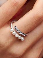 Pandora - Anillo Abierto with Perlas cultivadas de Agua Dulce tratadas y pavé - Plata de Ley - details 1