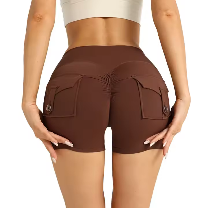 Shorts De Yoga De Cintura Alta Nude Para Glúteos Pera Con Bolsillo Rápidos Secado Entrenamiento En El Gimnasio Ciclismo Deportes Al Aire Libre Material Nylon Spandex - 1
