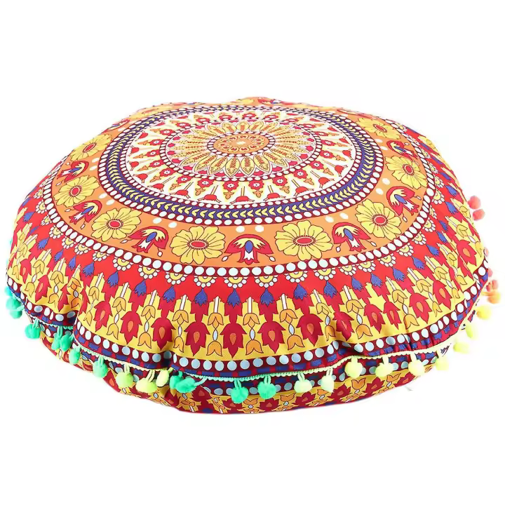 Indian Mandala Floor Pillows Round Bohemian Cushion Cushions Pillows Cover Case 13 - 1