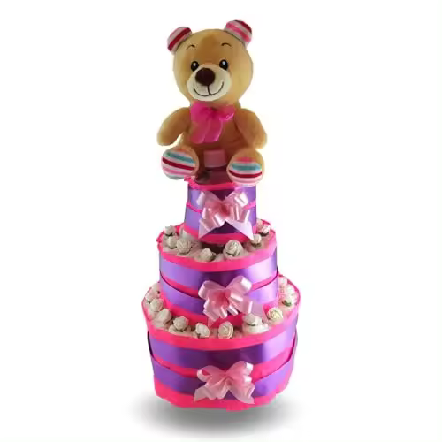 Tarta De Pañales Con Productos Johnson y Decoración De Rosas Blancas - Regalo Embarazada - Tiernos Momentos - 1