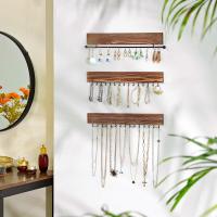 Juego de 3 Estantes de Pared para Joyas en Madera, Exhibición con Barra para Pulseras y 30 Ganchos para Pendientes y Collares - details 1