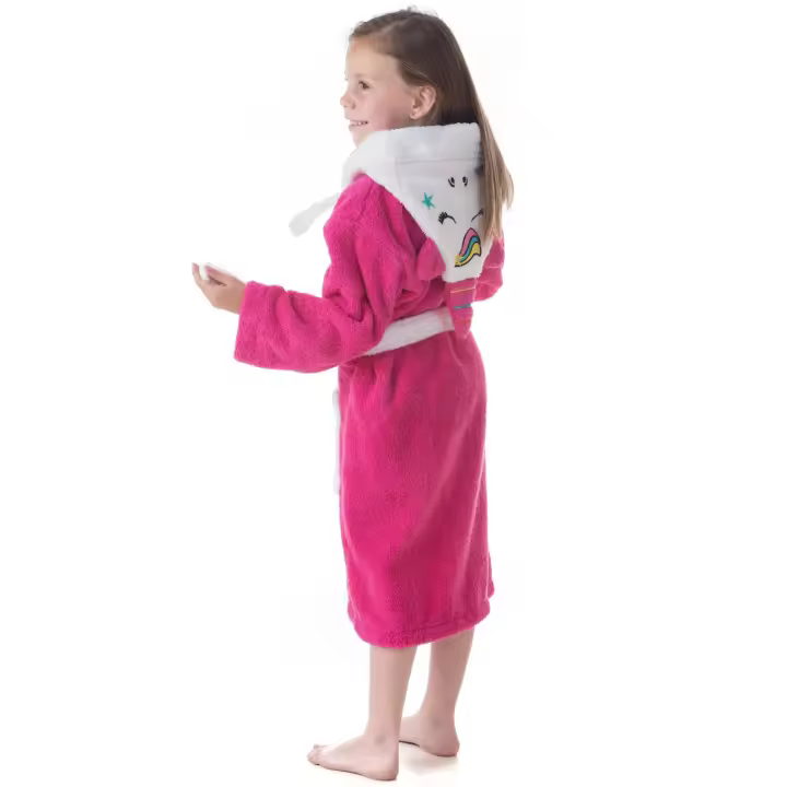 DHESTIA HOME Albornoz Infantil Niña Algodón Natural 100% Capucha y Bolsillos Sleep Unicorn - Suave y Absorbente - 1