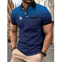Camisa Polo Para Hombre De Diseño Gradiente Y Manga Corta Estilo Casual Para Verano Cierre Con Botones Top Transpirable - details 4