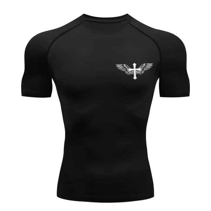 Camiseta De Compresión Para Hombres Con Imagen De Alas Cristianas Deporte Tees Top Para Gimnasio Running Camiseta Básica - 1