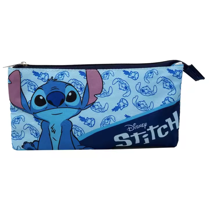 Estuche Stitch, Estuche Porta Todo Triple con Cremallera de Stitch Disney, Portatodo con 3 Cremalleras 22x12cm, Material Escolar Infantil para Niños y Niñas (ROTULADORES NO INCLUIDOS) - 1