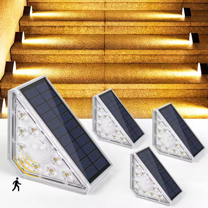 Luces solares para escaleras, luces LED solares para escaleras de exterior de 300 lm con sensor, luces solares impermeables IP67 para escaleras de jardín, 4 piezas [Clase energética A] - 1