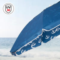 Aktive - Sombrilla de playa 220 cm, color azul con estampado interior de anclas, mástil de acero inclinable, ventilación superior, resistente al viento y protección UV30, con bolsa de transporte, sombrillas - details 2