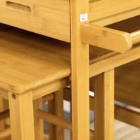 HOMCOM Juego de Mesa Alta de Bar y 2 Taburetes, Mesa Alta de Cocina de Bambú con Ruedas, Tablero Plegable, Ahorro Espacio, Cajones, Toalleros y Reposapiés, Marrón - details 3