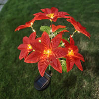 Lámpara Solar De Navidad En Forma De Flor Roja Decoración De Jardín Y Césped Con Luz LED De Color Calido Flor Poinsettia - details 1