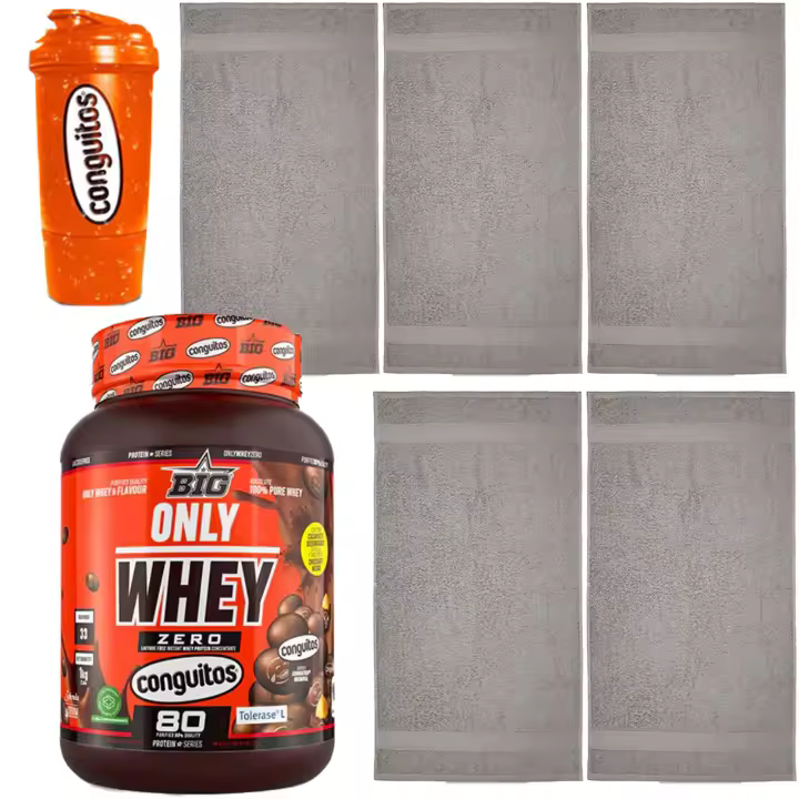 Conguitos Dark - Proteína de suero sin lactosa 1 kg + 5 Toallas 100%  algodón Topo 50x90 cm + Shaker 500ml+Shaker 500ml - 1